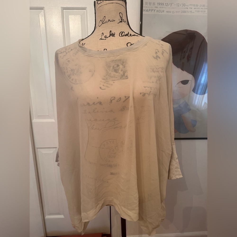 Eileen Fisher Blouse Tunic Top 100%Silk Cropped Size al ((¥¥)